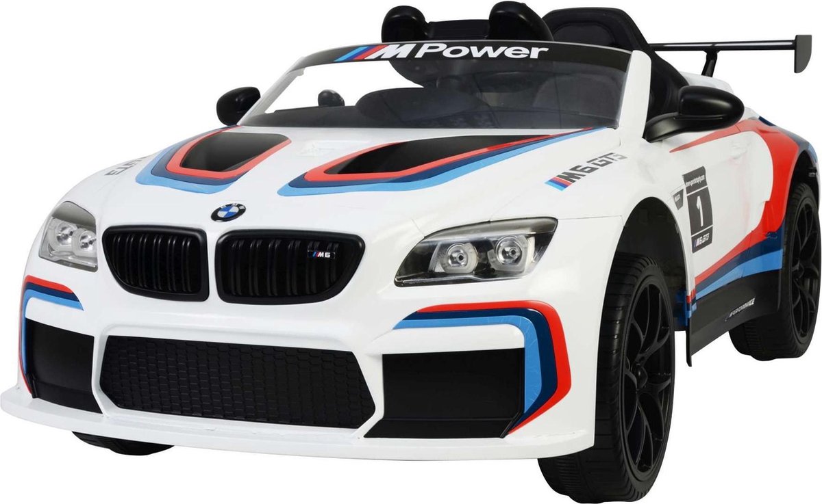 BMW M6 GT3 accuvoertuig met afstandsbediening 12V - Wit