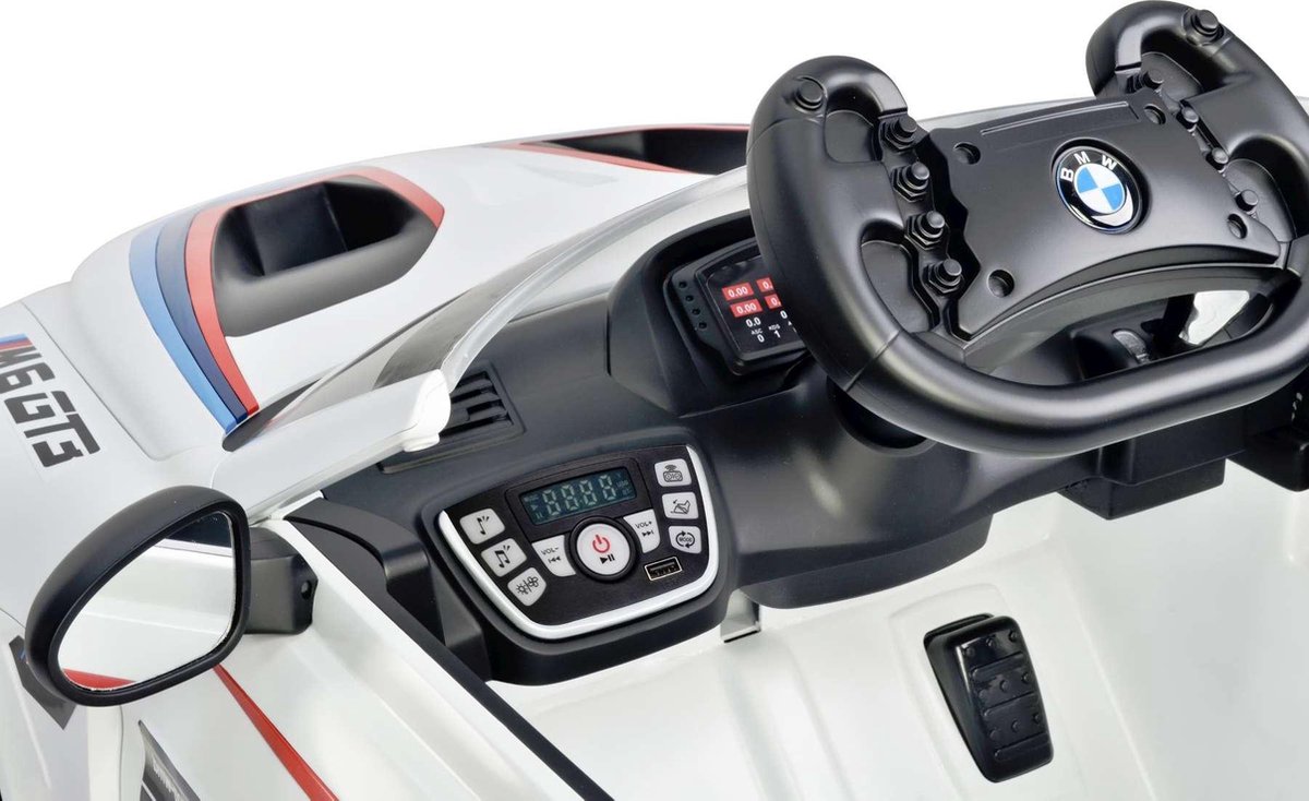BMW M6 GT3 accuvoertuig met afstandsbediening 12V - Wit