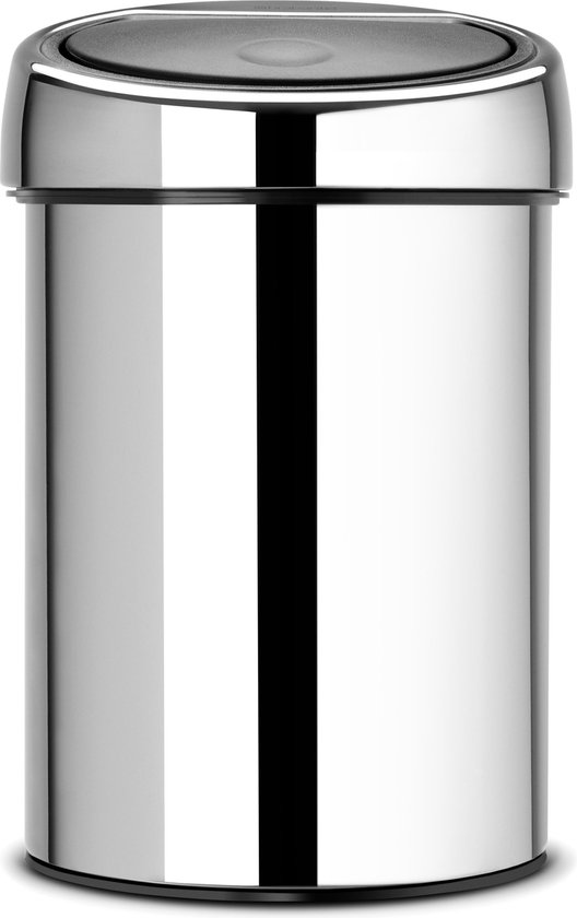 Brabantia Touch Bin Wandafvalemmer 3 Liter Met Kunststof Binnenemmer - Brilliant Steel - Silver