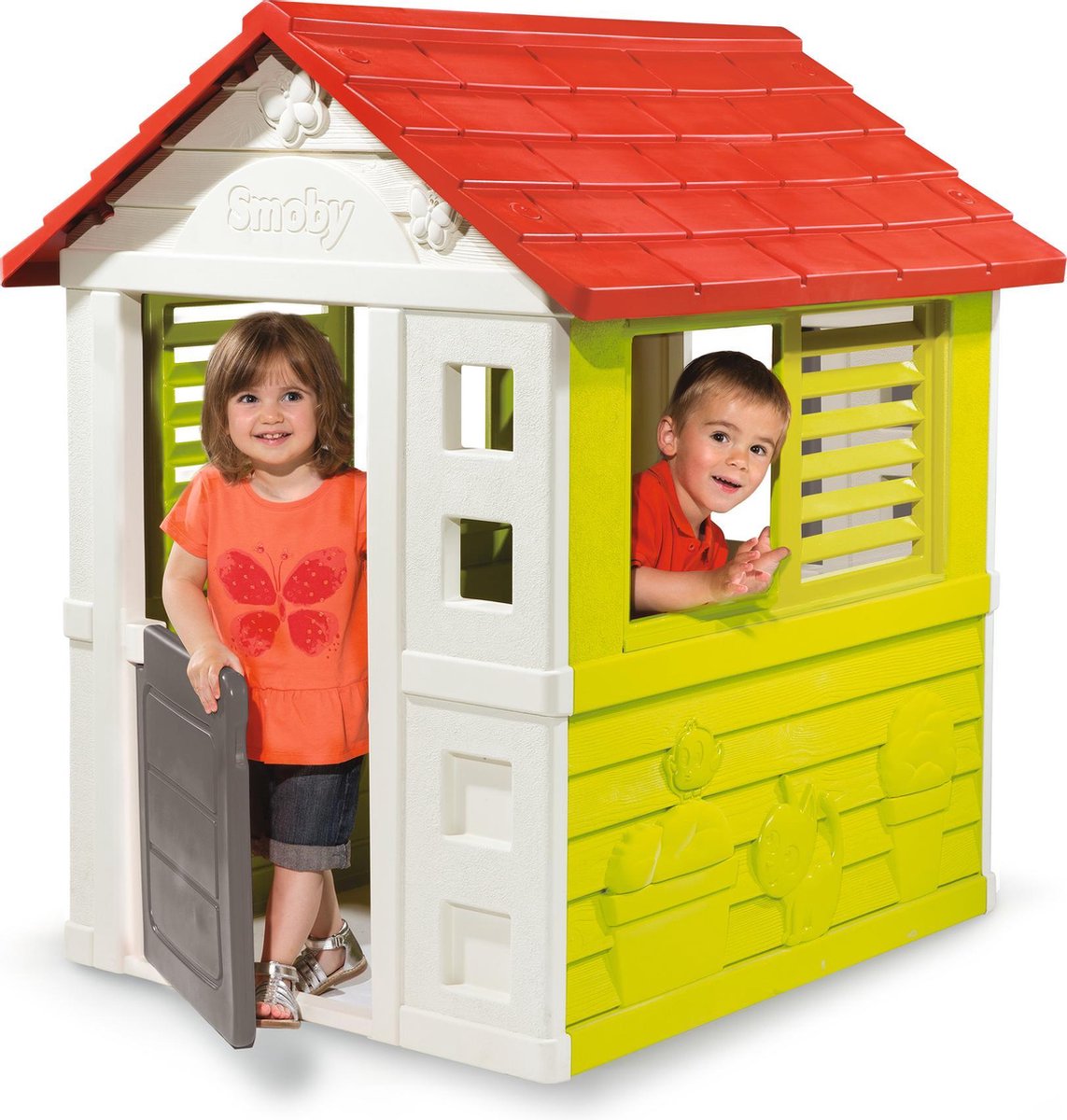 Smoby speelhuis Lovely junior 110 x 98 x 127 cm wit/grijs/rood - Groen