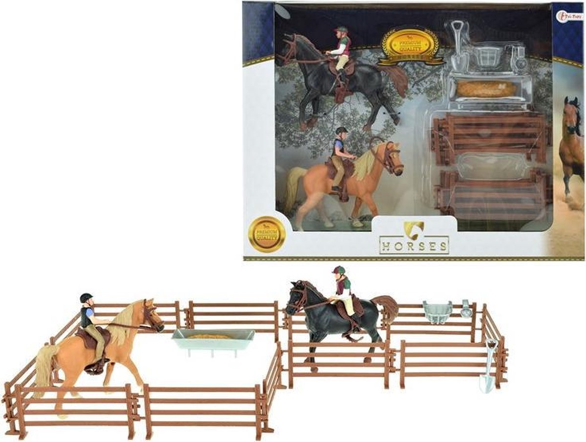 Toi-Toys Toi Toys Horses Pro Twee paarden met ruiters en accessoires