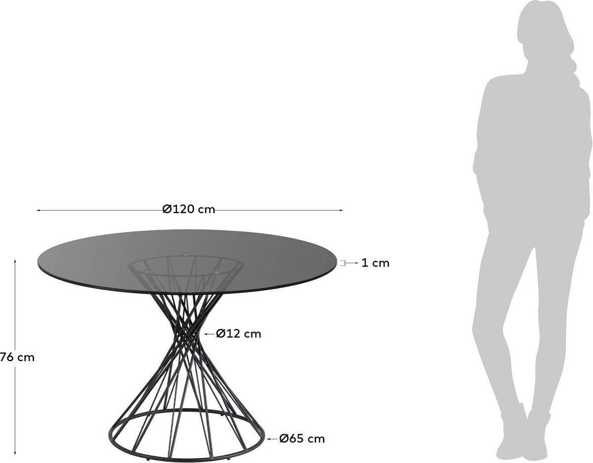 Kave Home Niut Eettafel Ø 120 cm - Transparant - Zwart