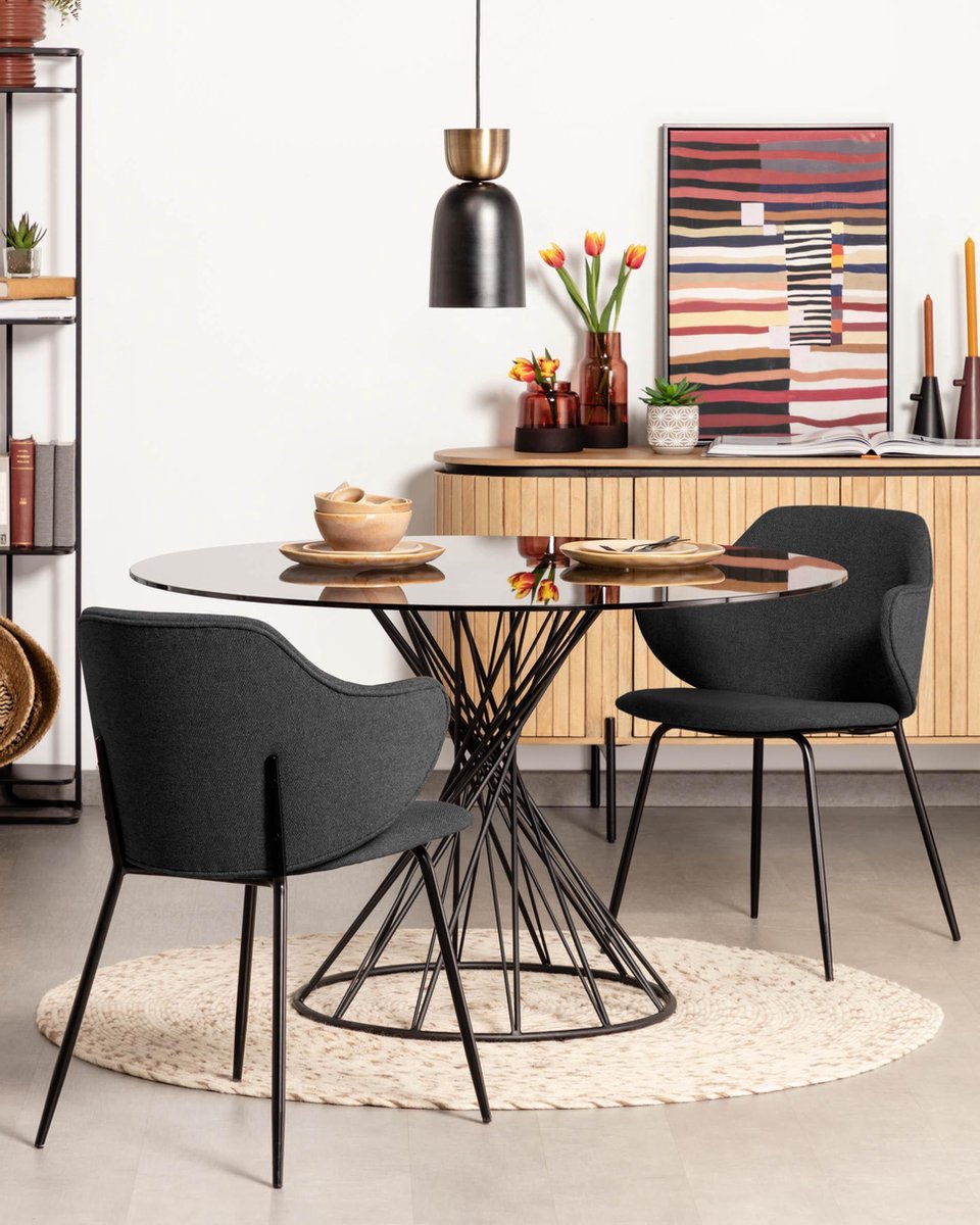 Kave Home Niut Eettafel Ø 120 cm - Transparant - Zwart