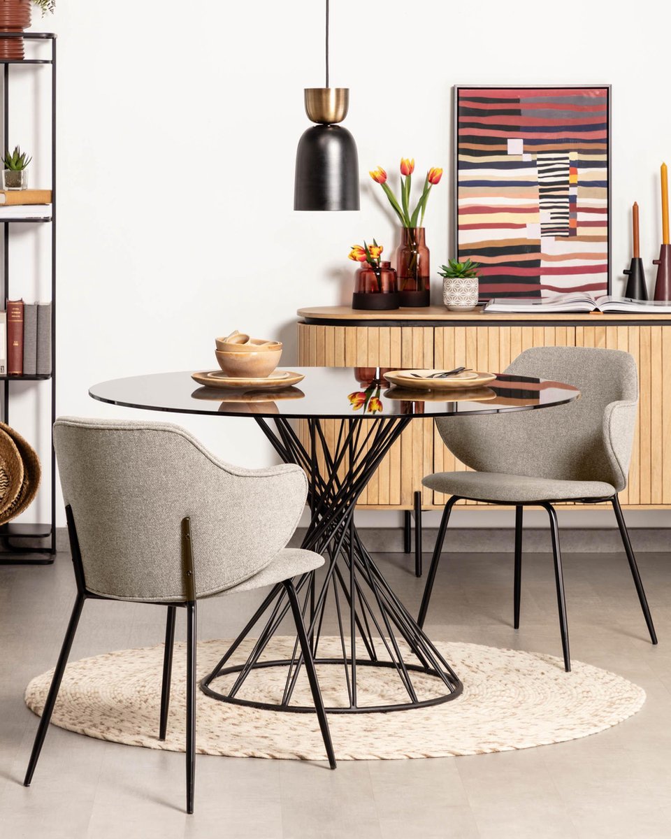 Kave Home Niut Eettafel Ø 120 cm - Transparant - Zwart