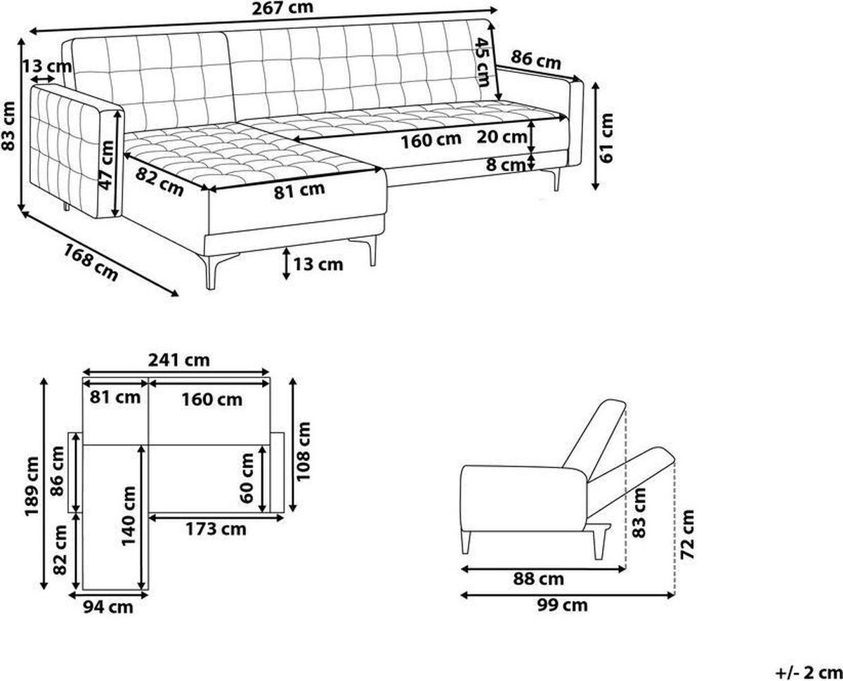 Beliani Aberdeen Slaapbank Kunstleer 267x168x83 - Wit