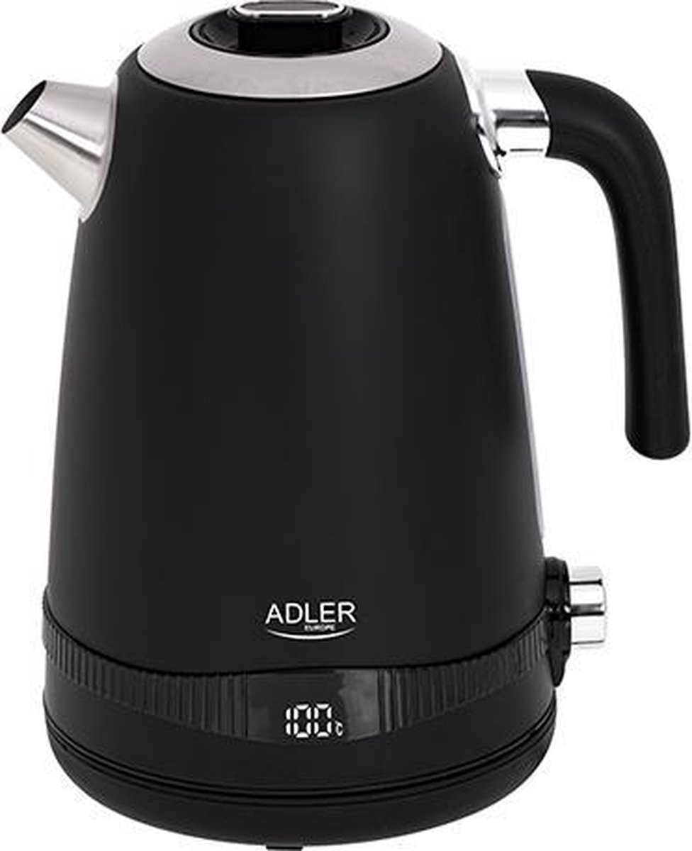 Adler Satijne Waterkoker met LCD Display - 1,7L - Negro