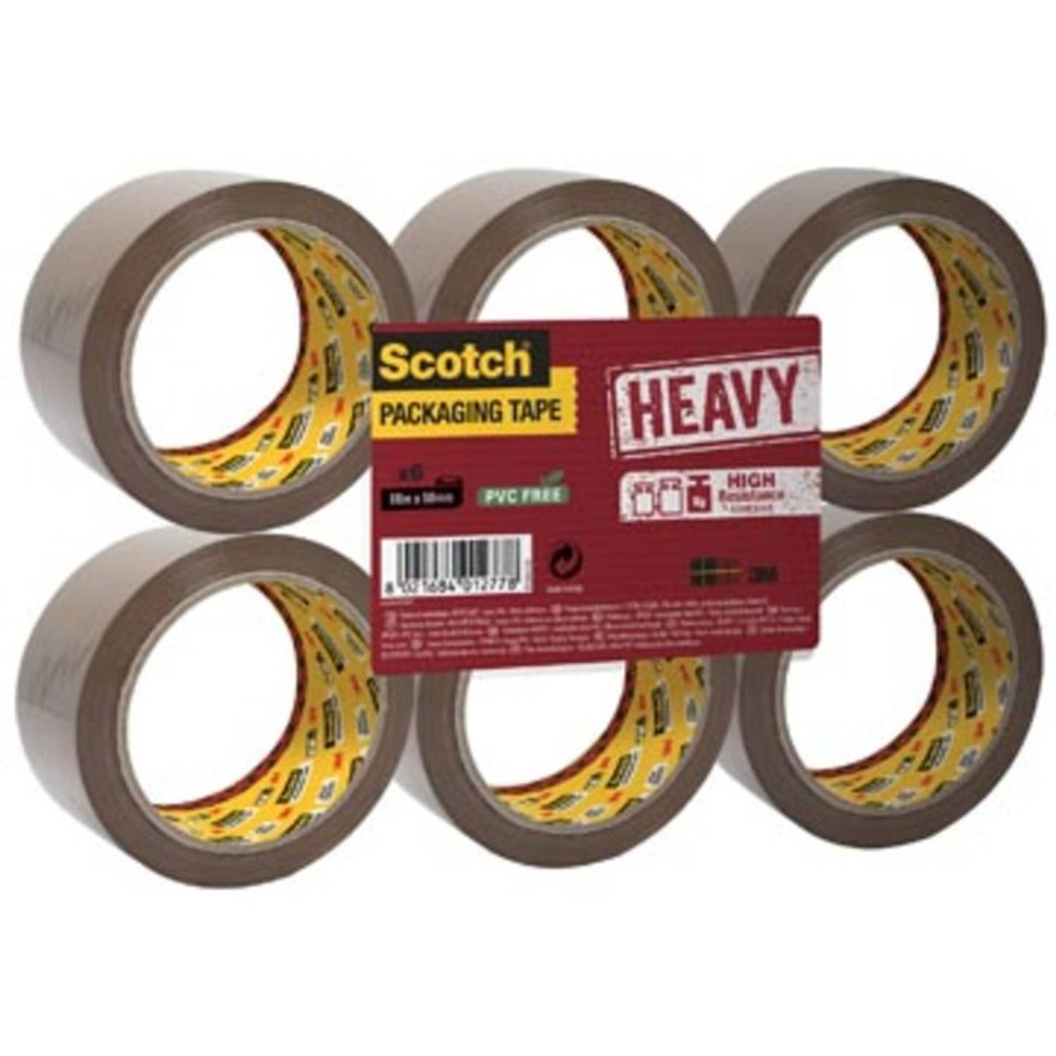 Scotch Verpakkingsplakband Heavy, Ft 50 Mm X 66 M,, Pak Van 6 Stuks - Bruin