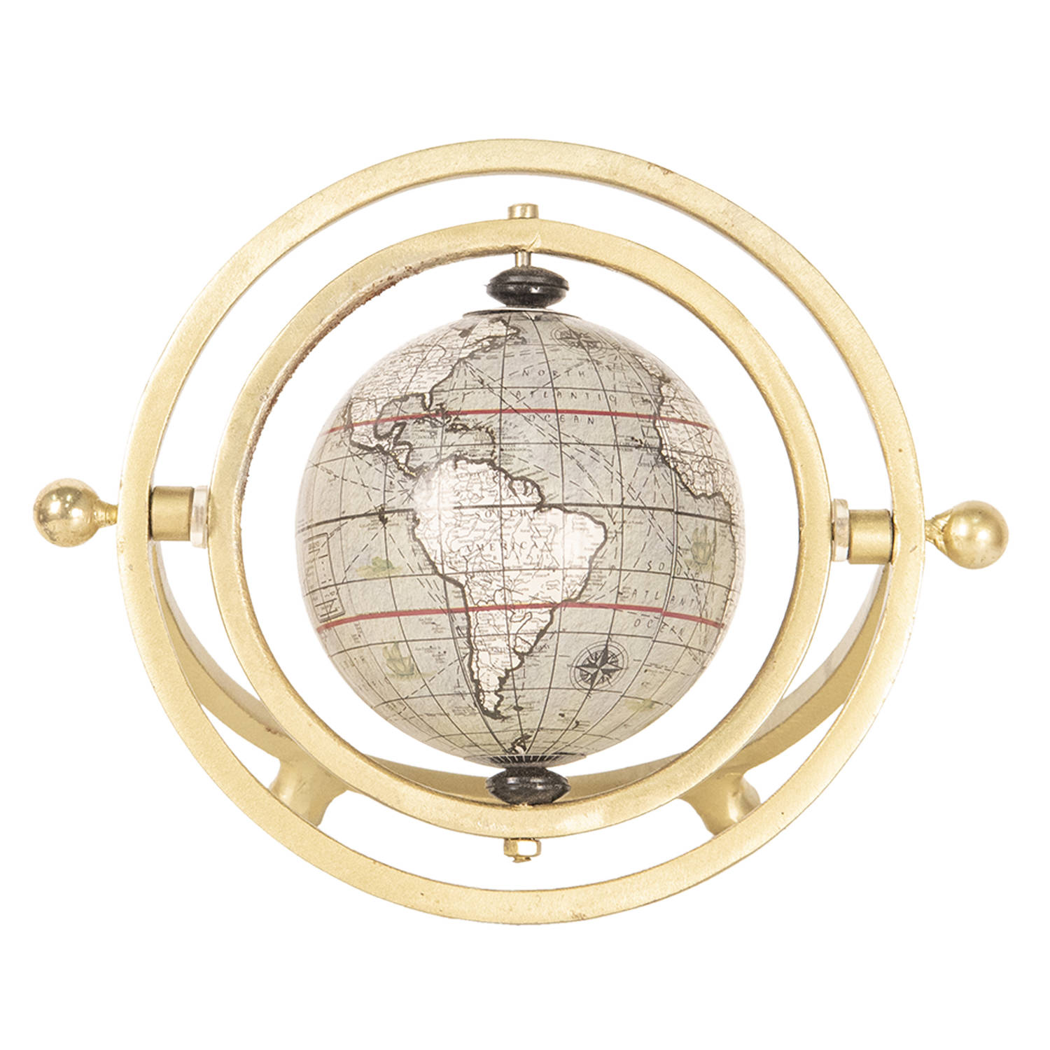 Clayre & Eef Wereldbol/globe 21*10*15 Cm Hout / Ijzer Rond Wereld 64197 - Beige