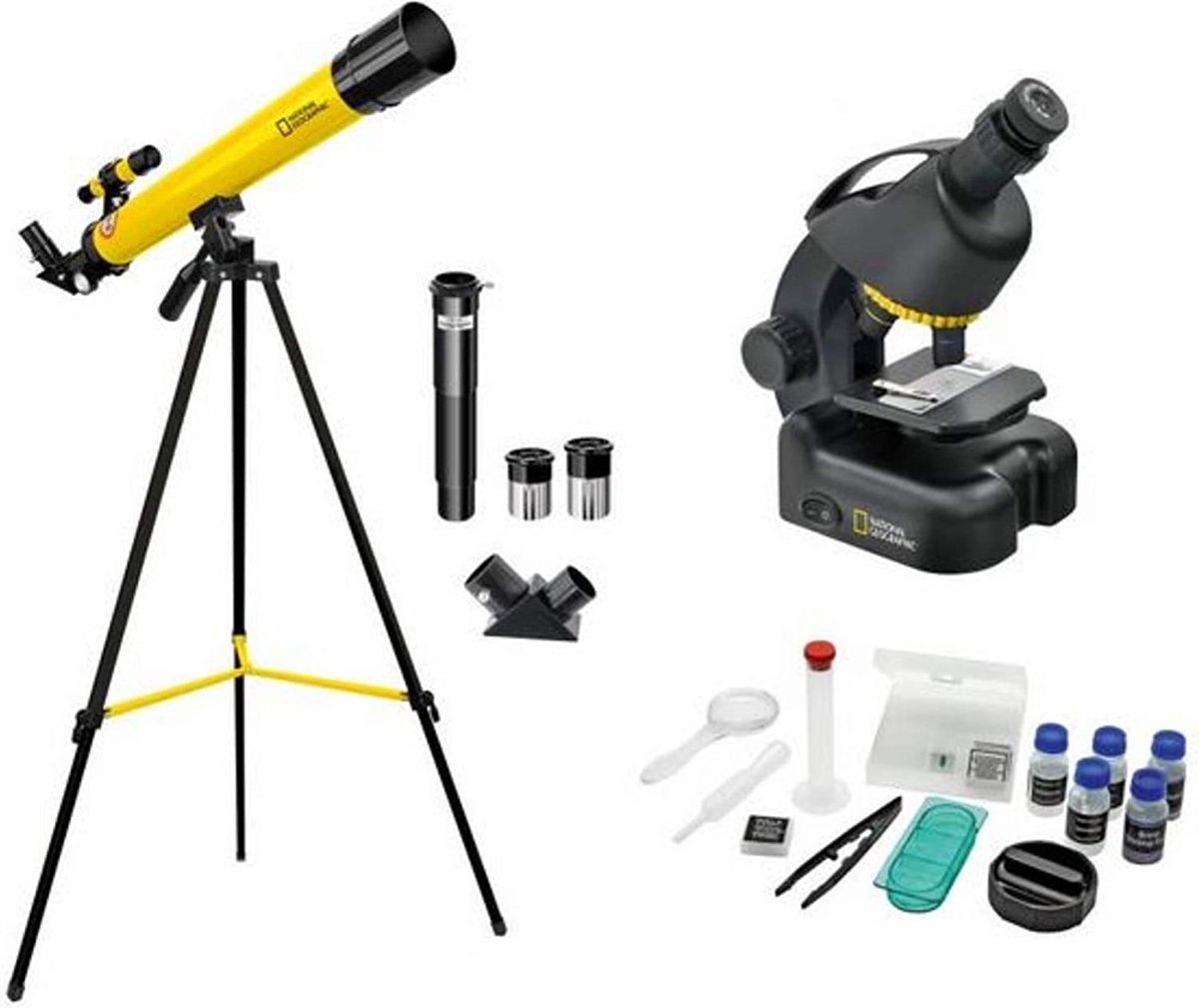 National Geographic telescoop en microscoopset aluminium/geel - Zwart