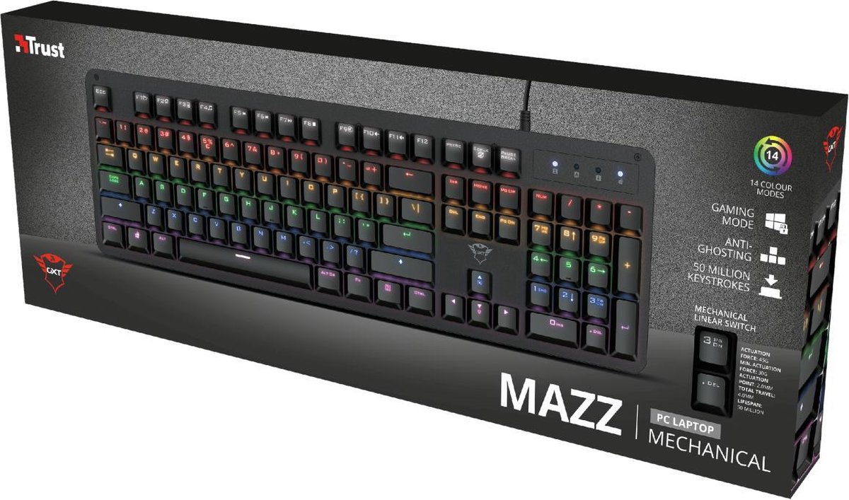 Trust GXT 863 Mazz Mechanisch Gaming Toetsenbord Qwerty - Zwart