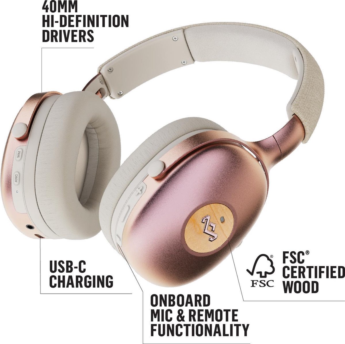 House Of Marley Positive Vibration XL ANC Rosé - Goud