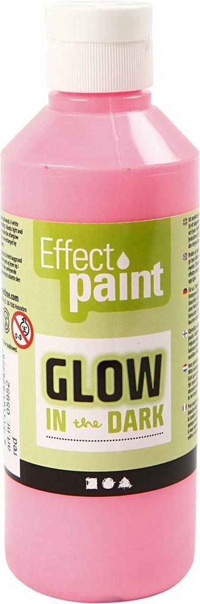 Creotime glow in the dark verf licht 250 ml - Rood