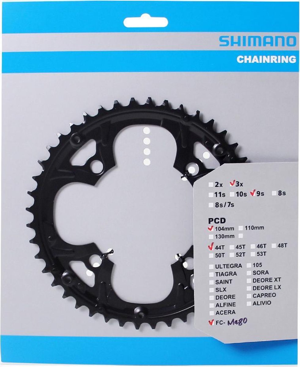 Shimano kettingblad Deore FC M480 44T 9S 104 mm - Zwart