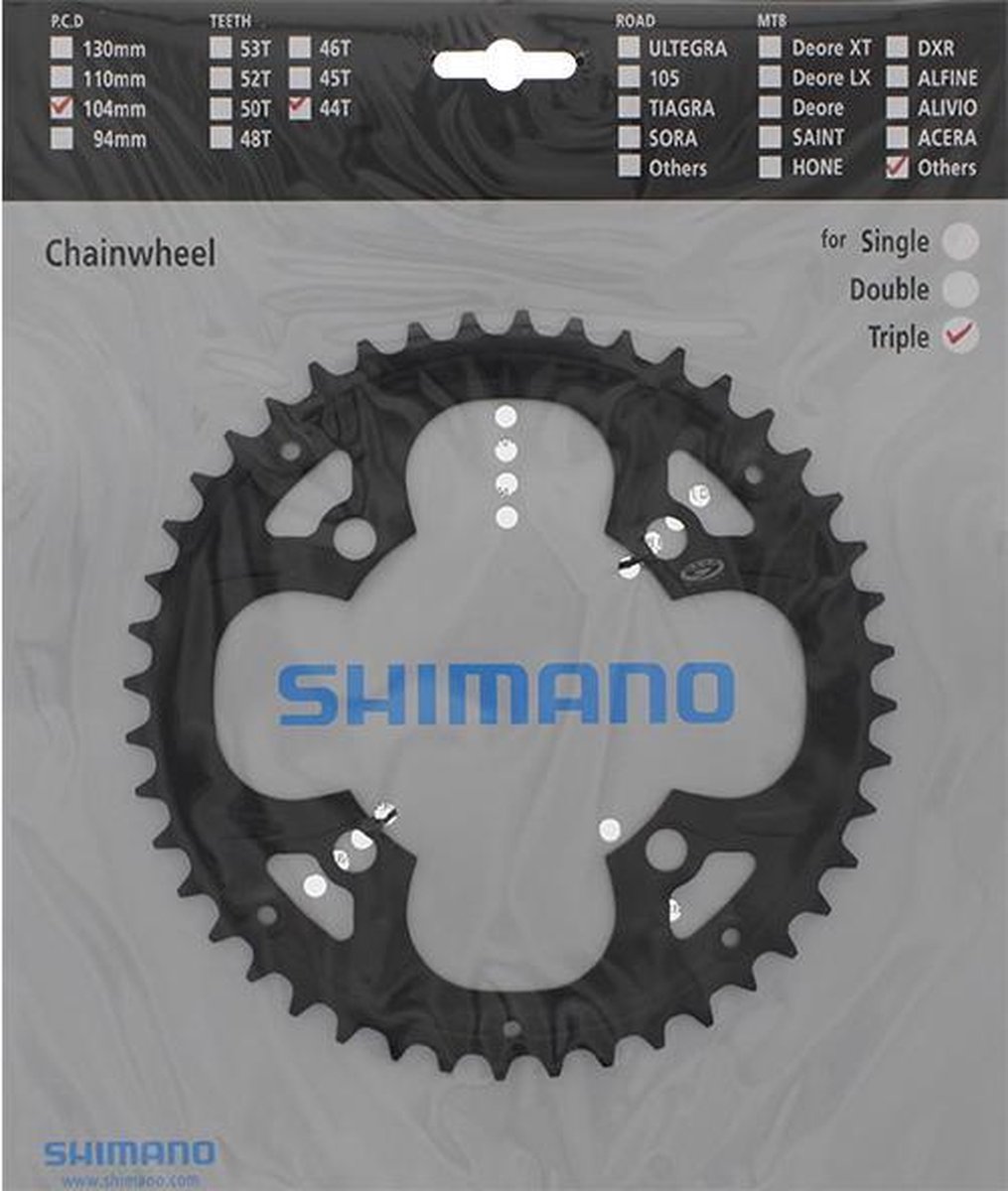Shimano kettingblad Deore FC M480 44T 9S 104 mm - Zwart
