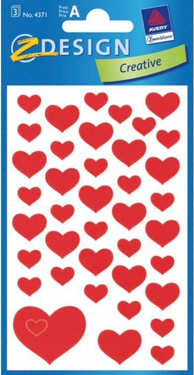 Avery stickers Hartjes junior 7,6 x 12 cm papier 117 stuks - Rood
