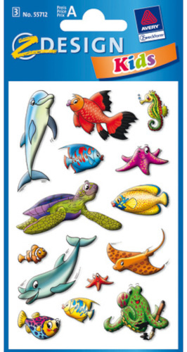 Avery stickervel Zeedieren junior 7,6 x 12 cm papier 42 delig