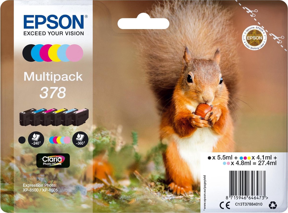 Epson Squirrel Multipack 6-colours 378 Claria Photo HD Ink