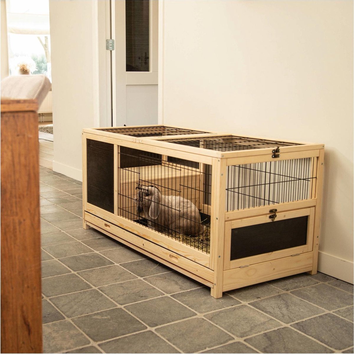 Beeztees Konijnenkooi Jez - Dierenverblijf - 116X54x55.5 cm Blank - Beige