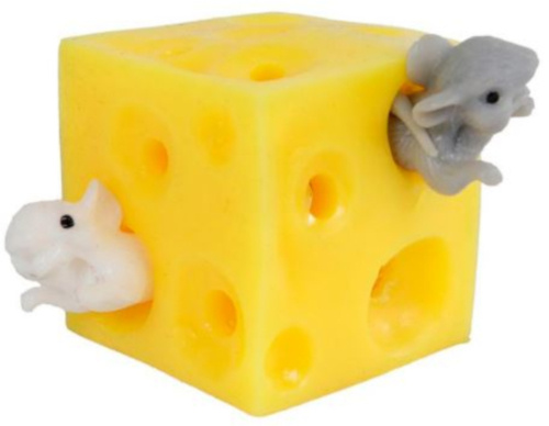 Toys Amsterdam knijpkaas met twee muizen junior 5 cm siliconen - Geel