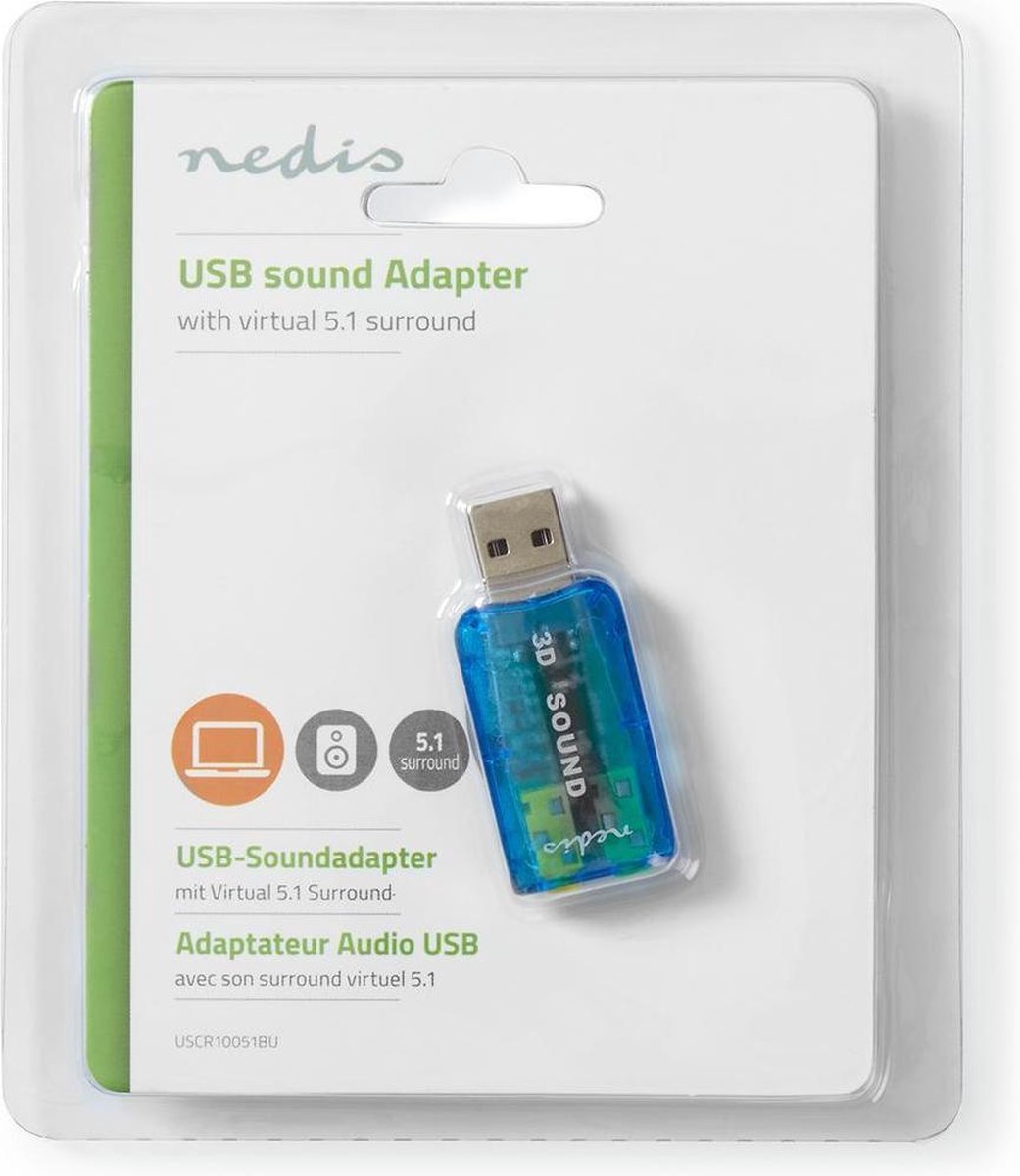 Nedis USCR10051BU USB-stick surround geluidskaart voor Windows