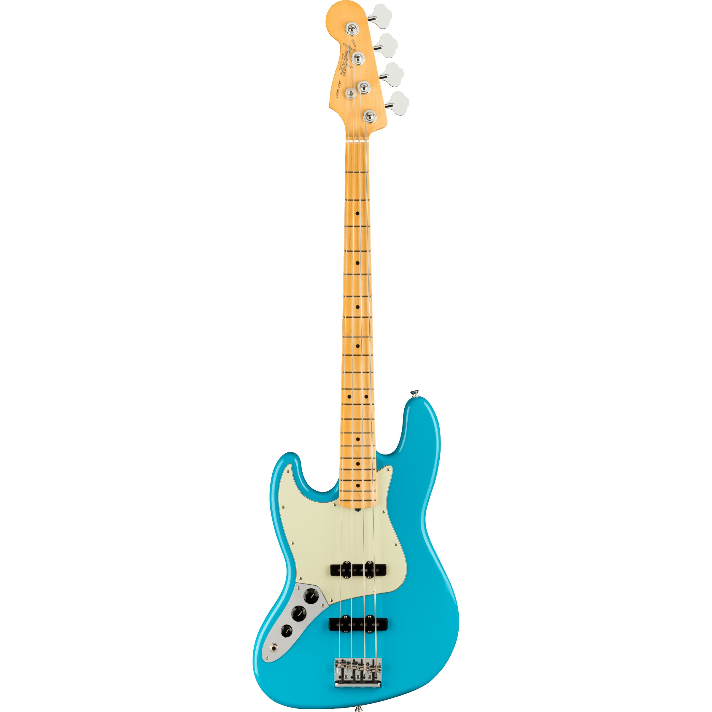 Fender American Professional II Jazz Bass LH Miami Blue MN linkshandige elektrische basgitaar met koffer