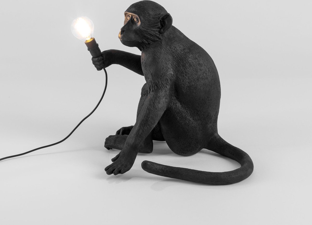 Seletti Monkey Outdoor Lampresin Sitting - Zwart