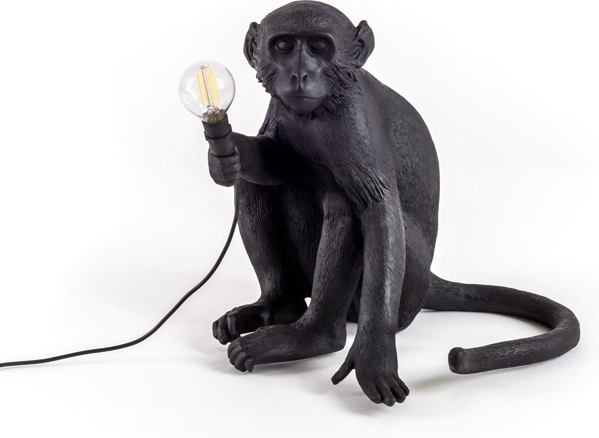 Seletti Monkey Outdoor Lampresin Sitting - Zwart