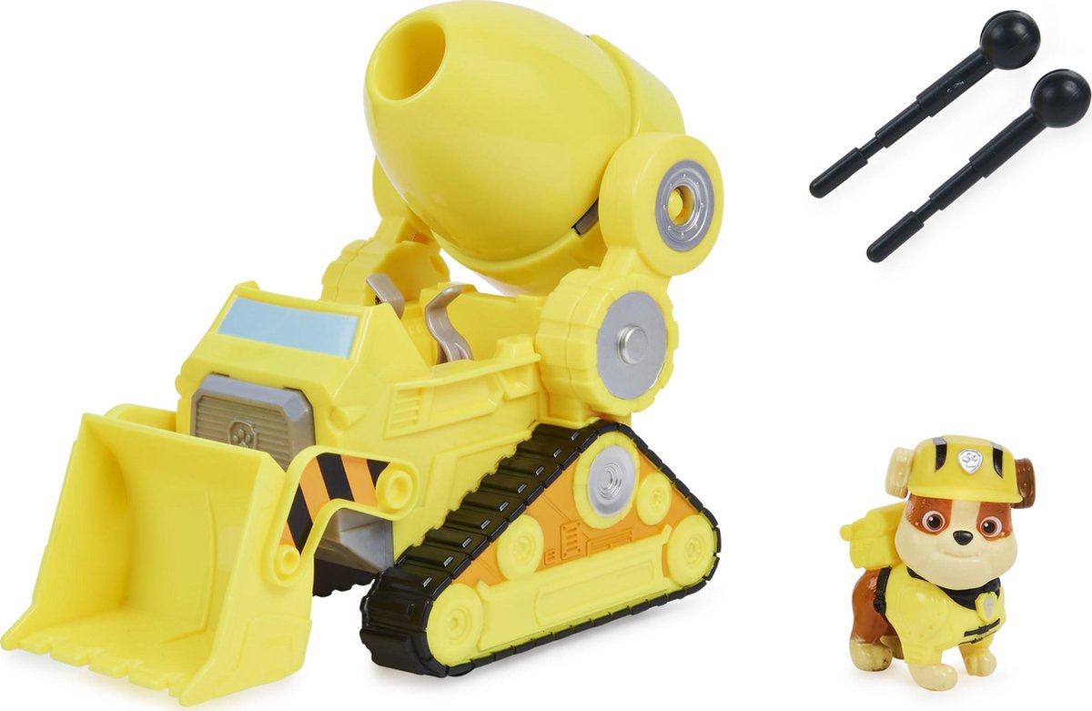 Paw Patrol speelgoedauto Rubble junior 24 x 20 cm 4 delig - Geel