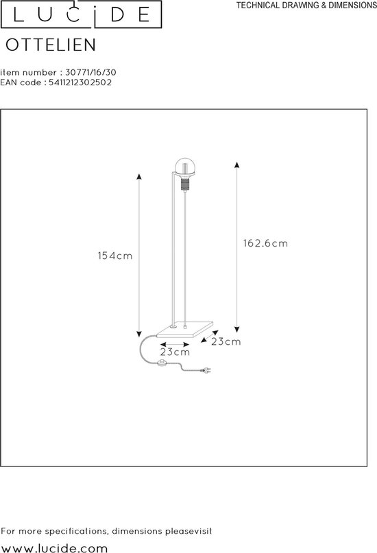 Lucide Ottelien Vloerlamp E27/60w H162cm - Zwart