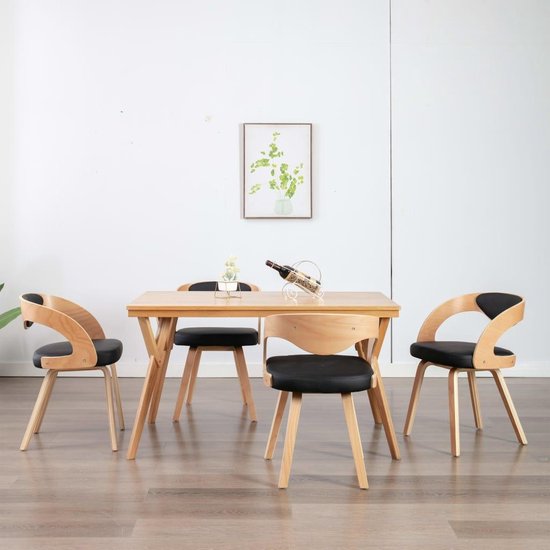 Vidaxl Eetkamerstoelen 4 St Gebogen Hout En Kunstleer - Zwart