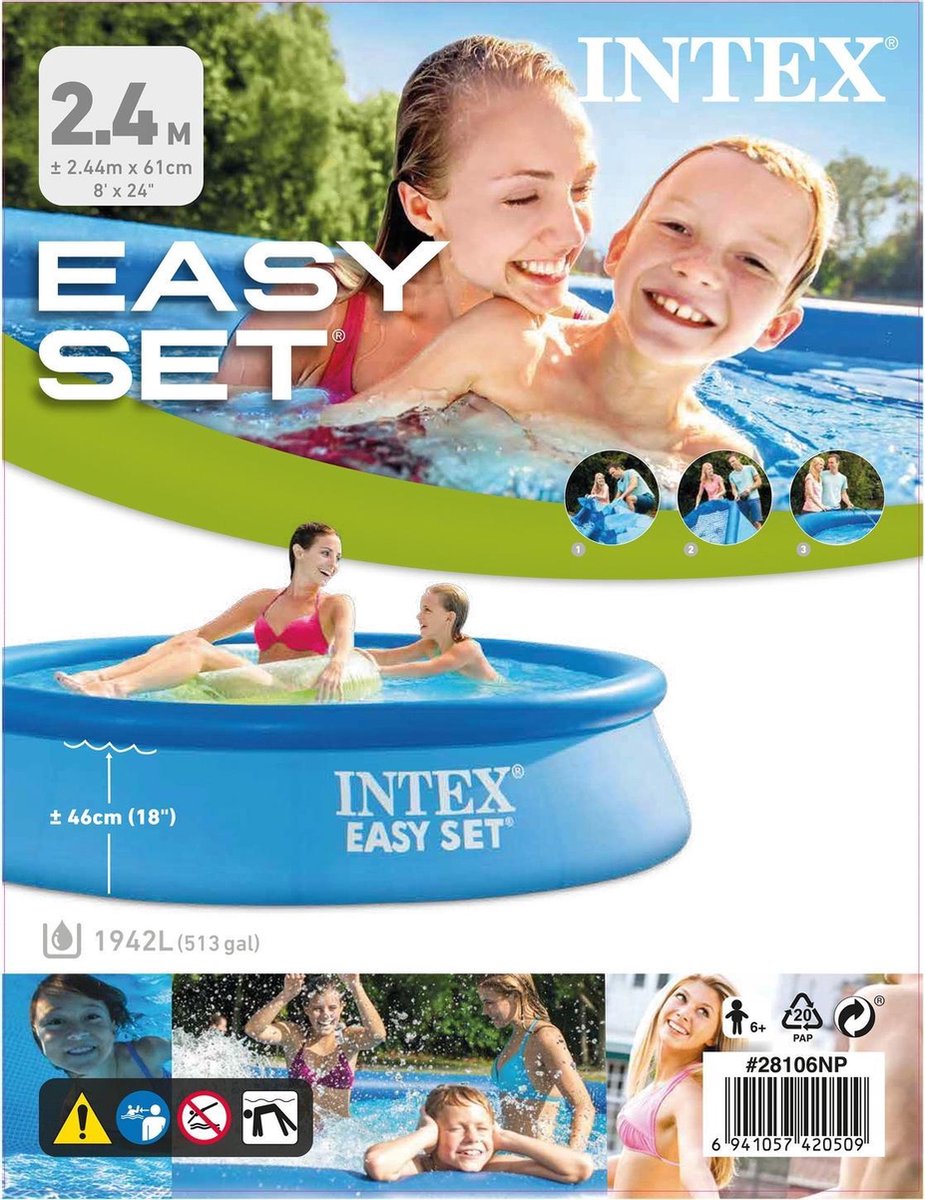 Intex opblaaszwembad Easy Set 244 x 61 cm pvc - Blauw