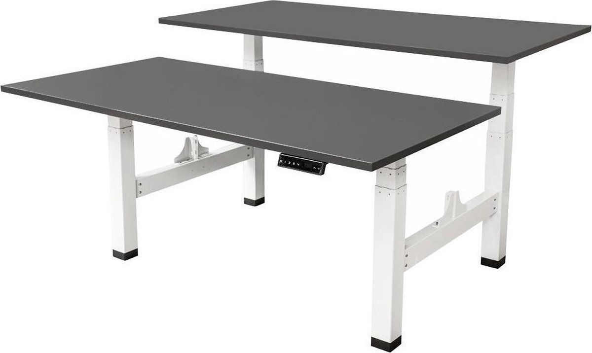 IVOL Elektrisch Verstelbaar Duo Bureau - 160x80 Cm - Two Dual Motor - / Antraciet - Wit