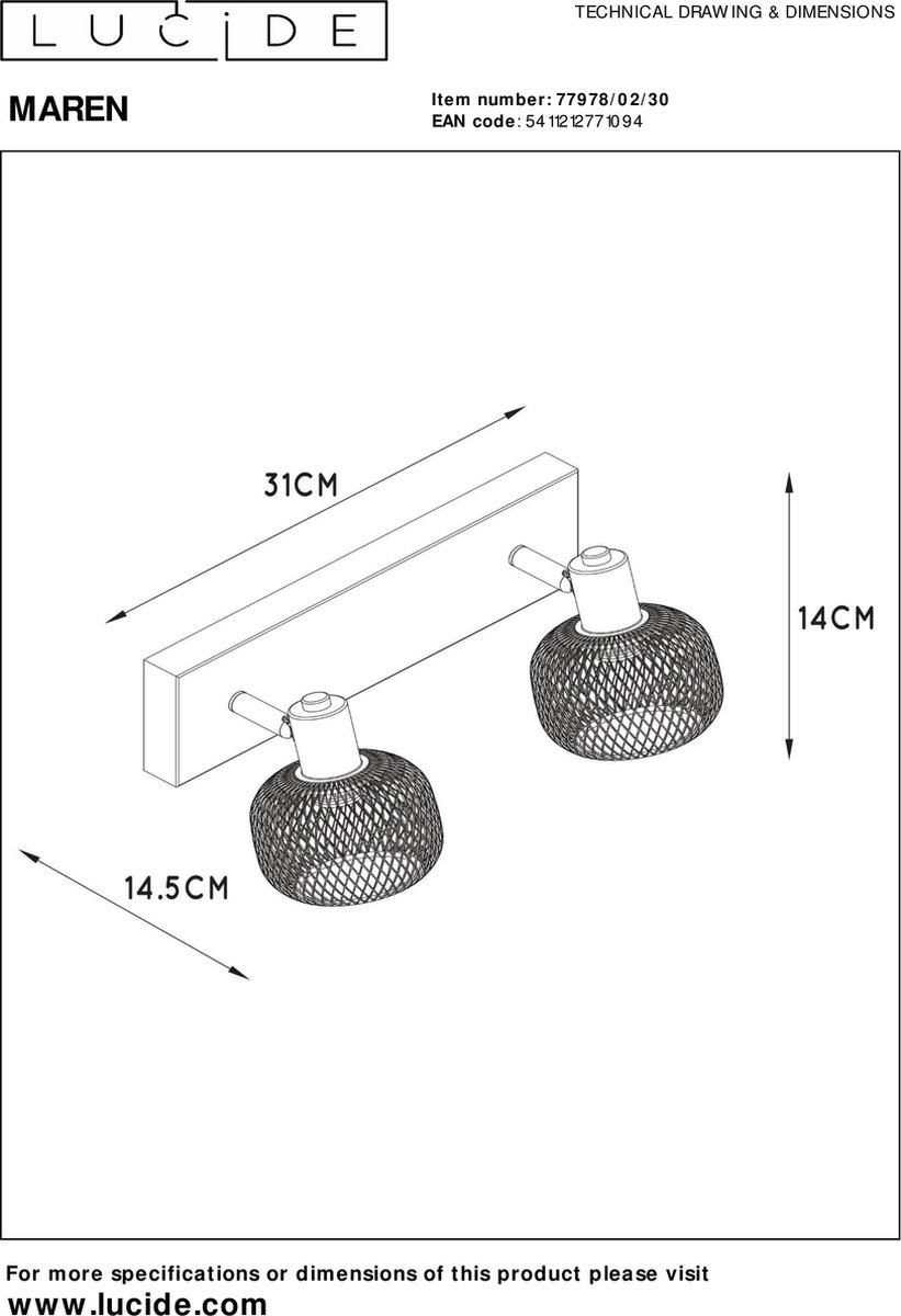 Lucide Maren Plafondspot 2x E14 - Zwart