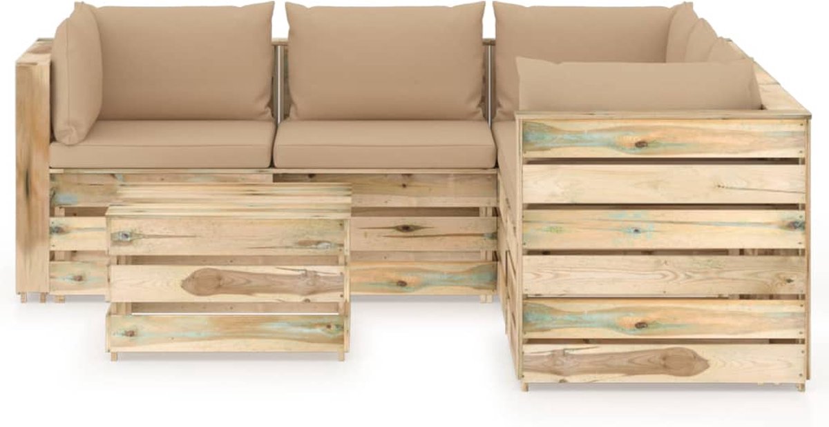 Vidaxl 6-delige Loungeset Met Kussens Geïmpregneerd Hout - Beige