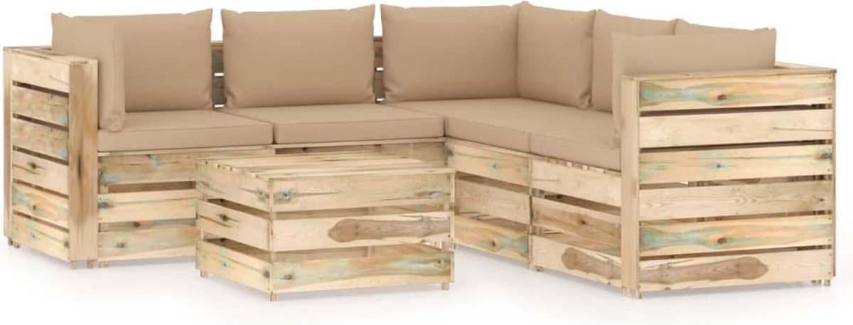 Vidaxl 6-delige Loungeset Met Kussens Geïmpregneerd Hout - Beige