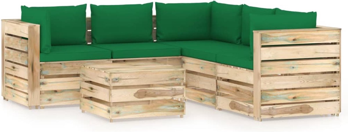 Vidaxl 6-delige Loungeset Met Kussens Geïmpregneerd Hout - Groen