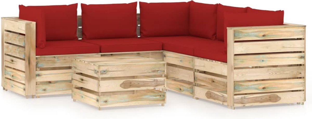 Vidaxl 6-delige Loungeset Met Kussens Geïmpregneerd Hout - Rood