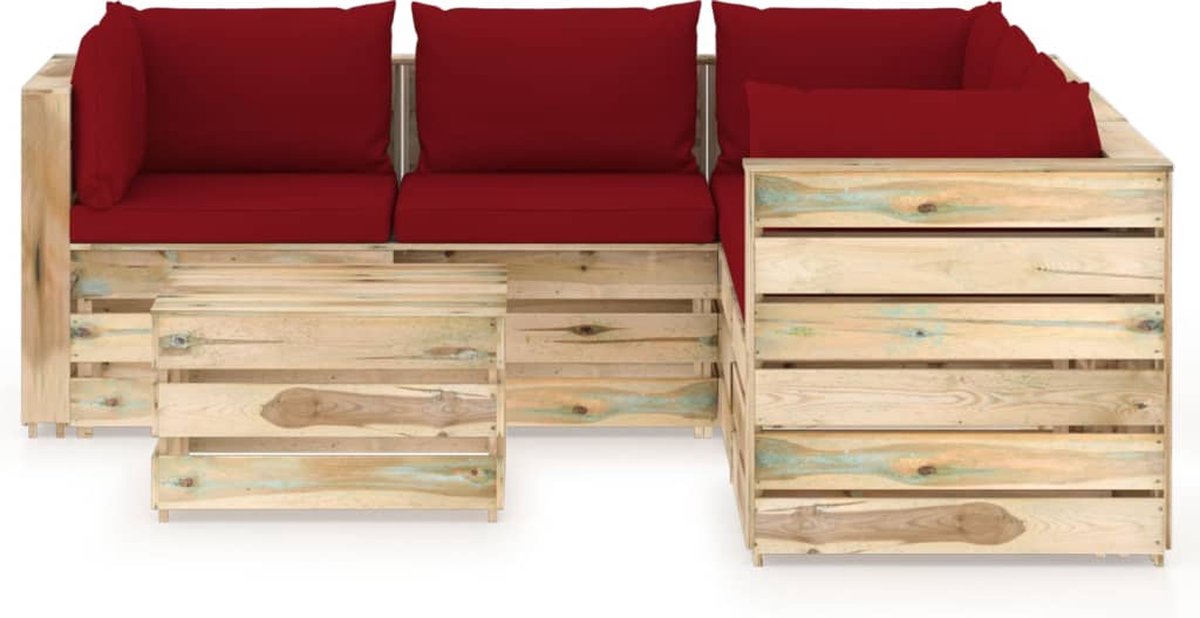 Vidaxl 6-delige Loungeset Met Kussens Geïmpregneerd Hout - Rood