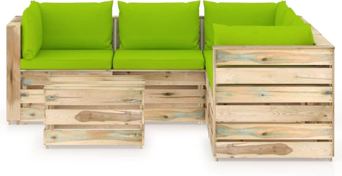 Vidaxl 6-delige Loungeset Met Kussens Geïmpregneerd Hout - Groen