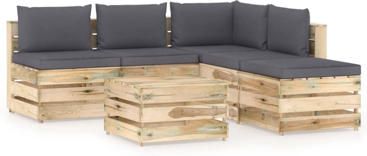 Vidaxl 6-delige Loungeset Met Kussens Geïmpregneerd Hout - Groen