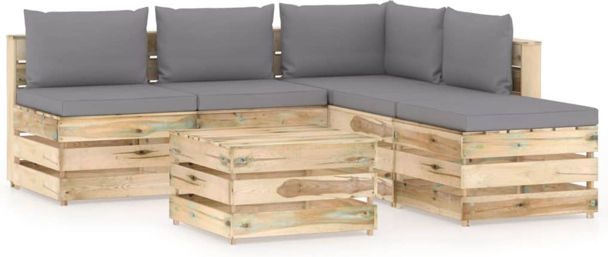 Vidaxl 6-delige Loungeset Met Kussens Geïmpregneerd Hout - Grijs