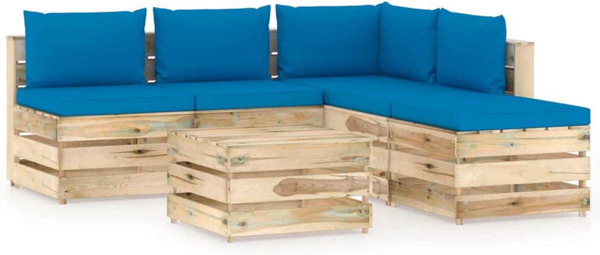 Vidaxl 6-delige Loungeset Met Kussens Geïmpregneerd Hout - Blauw