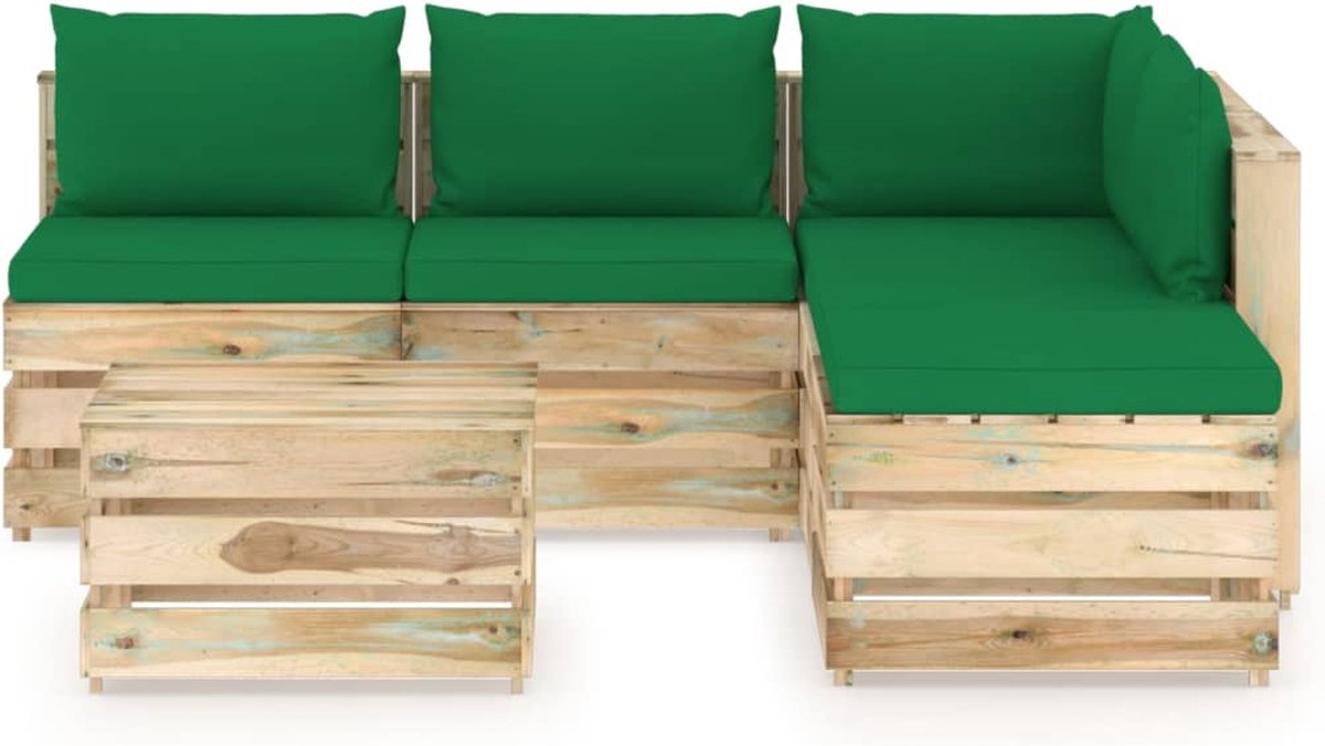Vidaxl 6-delige Loungeset Met Kussens Geïmpregneerd Hout - Groen