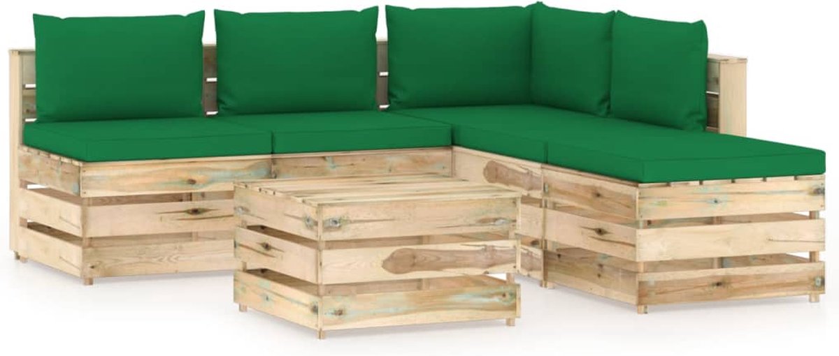 Vidaxl 6-delige Loungeset Met Kussens Geïmpregneerd Hout - Groen