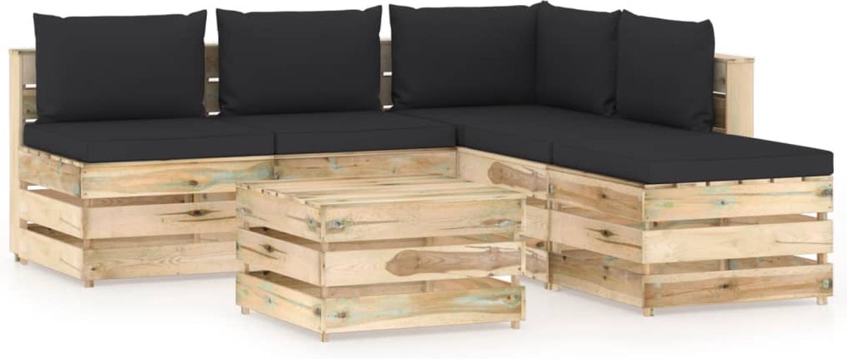 Vidaxl 6-delige Loungeset Met Kussens Geïmpregneerd Hout - Zwart