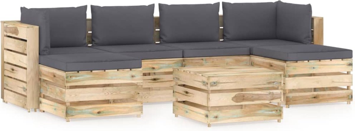 Vidaxl 7-delige Loungeset Met Kussens Geïmpregneerd Hout - Groen