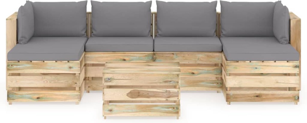 Vidaxl 7-delige Loungeset Met Kussens Geïmpregneerd Hout - Grijs