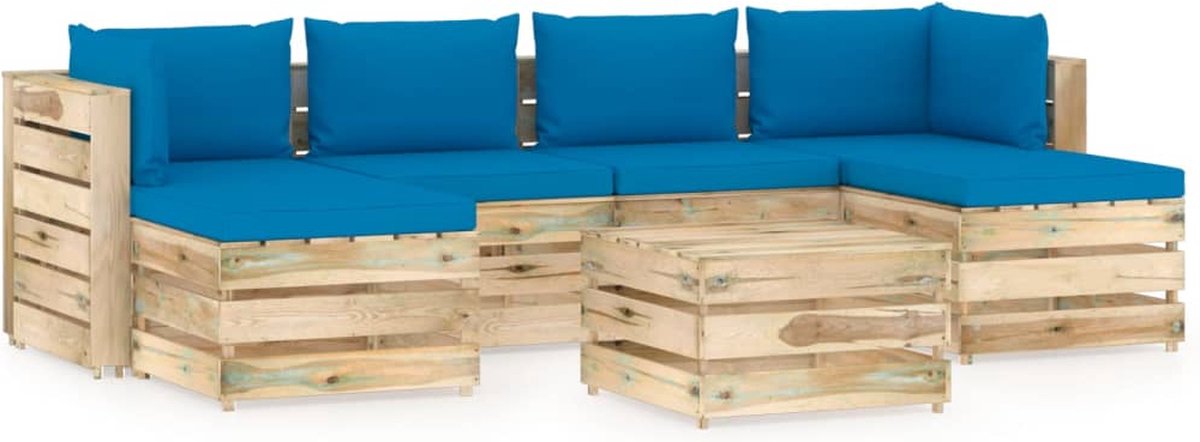 Vidaxl 7-delige Loungeset Met Kussens Geïmpregneerd Hout - Blauw