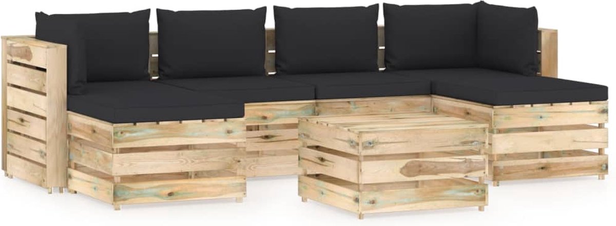 Vidaxl 7-delige Loungeset Met Kussens Geïmpregneerd Hout - Zwart