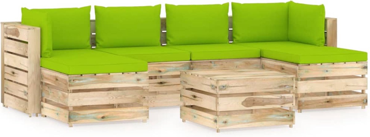 Vidaxl 7-delige Loungeset Met Kussens Geïmpregneerd Hout - Groen